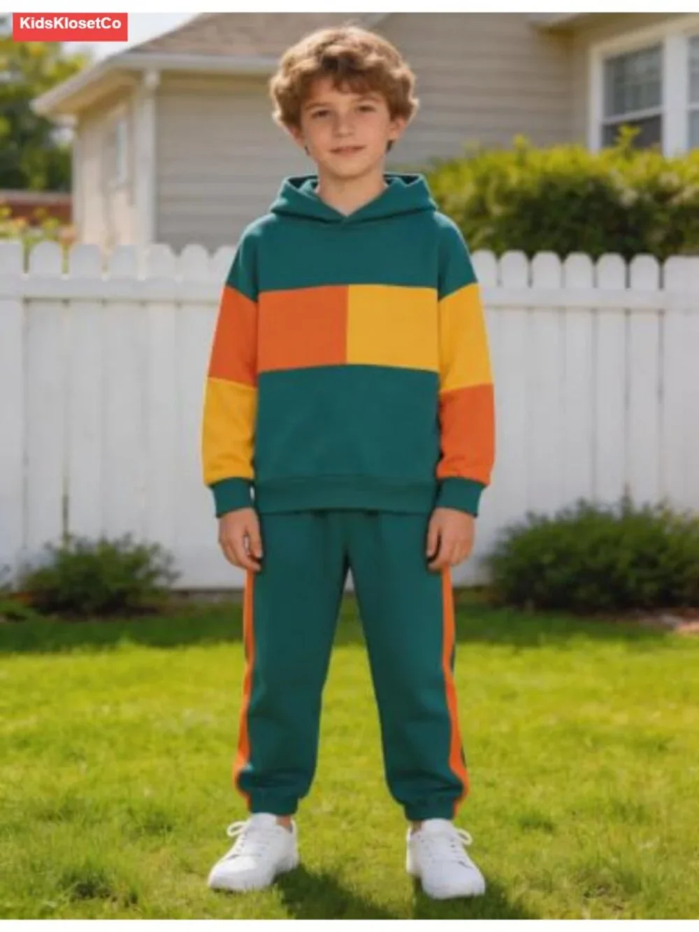 Boys Long Sleeve Colorblock Sweatshirt & Jogger 2-Piece Activewear Set